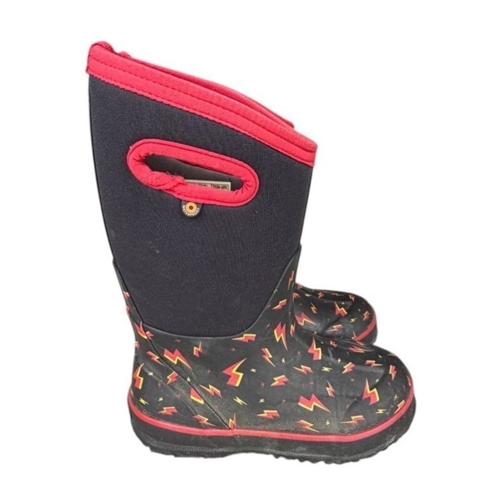 Bogs Kids Waterproof Rain Mud Garden Boots Lightning Bolt Black Red Sz 13 Youth